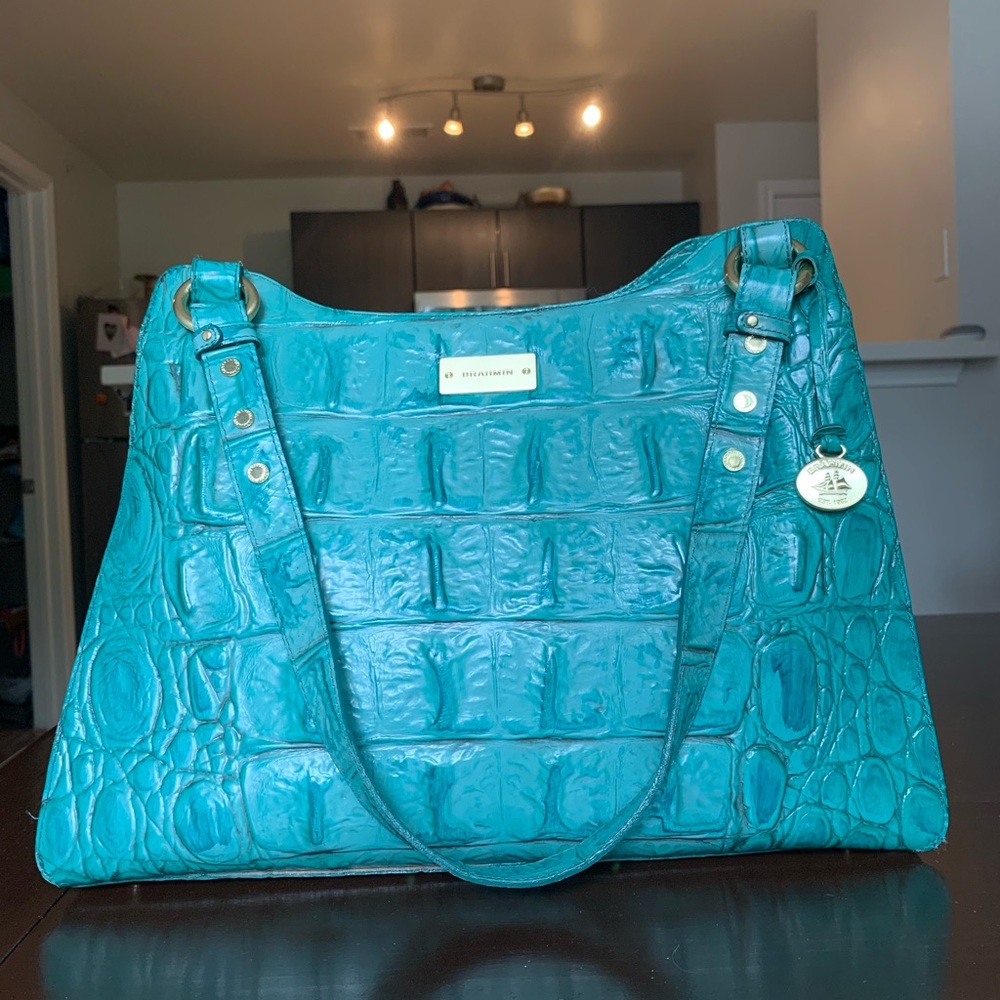 Brahmin Turquoise Crocodile Leather Tote